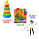 Combo Of 3 | Educational Learning Rainbow Stacking Ring Tower + Good Quality Building Blocks Set of 35 Pieces + Detachable Hula Hoop for Kids | Occupational Therapy Activity Kit