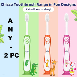 Chicco Cartoon Kids Toothbrush| 3 YEAR - 8 YEAR | BPA free | Soft Tapered Bristles With Cap/Cover |Random Color | FOR GIRLS | PACK OF 2