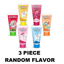 DentoShine Gel Toothpaste for Kids - Assorted Flavors (Bubble Gum, Mango, Orange, Raspberry, Strawberry, Watermelon) - 80 gm Each | Random Flavor | Pack of 3