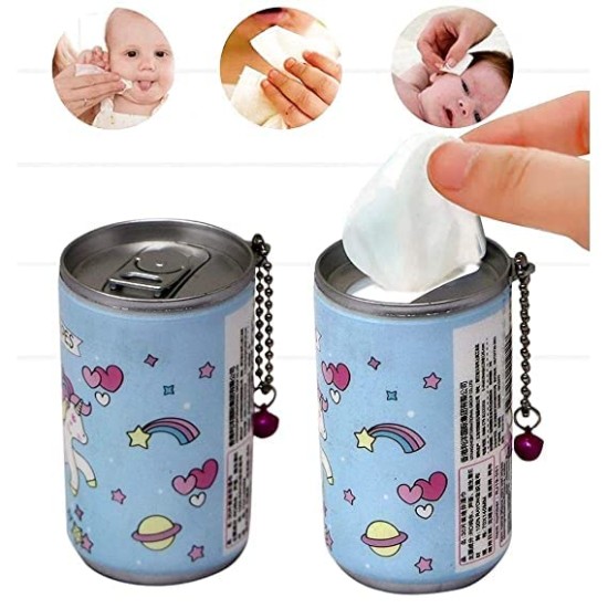Unicorn Tin Shape Mini Portable Wet Wipes Tissue Can for Cleaning Face Body for Kids Women and Men Wet Wipes (Random Color)- Pack of 2