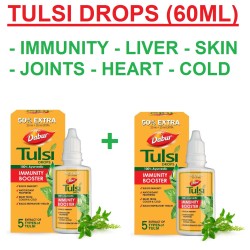 Dabur Tulsi Drops - 2 Pieces (Big Size)- ( 20+10 free= 30ml in each) | Concentrated Extract Of 5 Rare Tulsi For Natural Immunity Boosting & Cough And Cold Relief | Good For Liver, Heart, Skin & Joints Pain | Shri Shree Tulsi 51 Ayurvedic Products