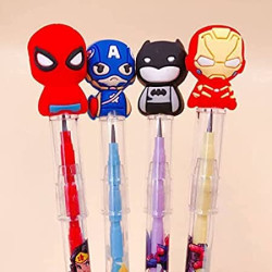 Designer Bullet Pencils Avenger Superhero Design Assorted Colours Birthday Gift Return Gifts for Kids Spiderman Captain America Iron Man Batman - Pack of 4