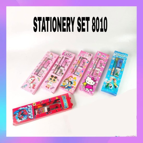 Stationery Gift Set for Kids for Small Gift Sets Mix Designer Set Box Included 2 Pencils, 1 Scale, 1 Eraser and 1 Sharpener Return Gift Set Rakhi Gift for Sisters Festivals Gift - 4 PCS Set