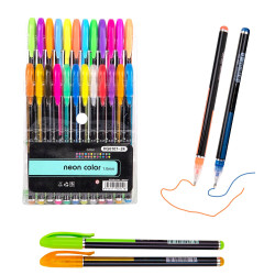 Set of 24 Neon Gel Pens consisting Fluorescent, Metallic, Glitter, and Pastel colour pens For DIY Art & Crafts (Sketching, Drawing & Painting Purpose)