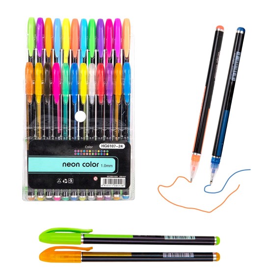 Set of 24 Neon Gel Pens consisting Fluorescent, Metallic, Glitter, and Pastel colour pens For DIY Art & Crafts (Sketching, Drawing & Painting Purpose) Set of 24 Neon Gel Pens consisting Fluorescent, Metallic, Glitter, and Pastel colour pens For DIY Art & Crafts (Sketching, Drawing & Painting Purpose)