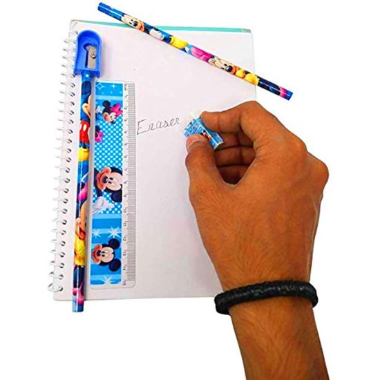 Stationery Gift Set for Kids for Small Gift Sets Mix Designer Set Box Included 2 Pencils, 1 Scale, 1 Eraser and 1 Sharpener Return Gift Set Rakhi Gift for Sisters Festivals Gift - 2 PCS Set