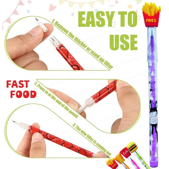 Cutest Burger Cola Softy French Fries Look 0.5 mm Mechanical/Clutch Pencil for Kids/Birthday Return Gifts - Pack of 4