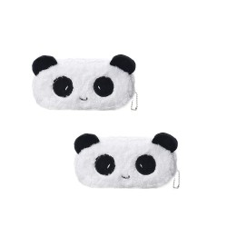 Cute Panda Faux Fur Pencil Pouch Stationery Organiser (Random Design) - Pack of 2