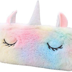 Unicorn Fur Pouch | Stationery Pencil Pouch for Girls | Storage Bag Travel Pouch for School Pouch for Students (Random Color) - Pack of 2