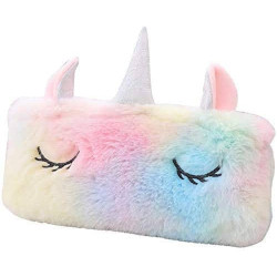 Unicorn Fur Pouch | Stationery Pencil Pouch for Girls | Storage Bag Travel Pouch for School Pouch for Students (Random Color) - Pack of 1