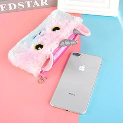 Unicorn Fur Pouch with Water Glitter pens, Unicorn Pencil, Fur Pen and Donut Eraser Stationery Set for Kids - (5 Pieces Set)