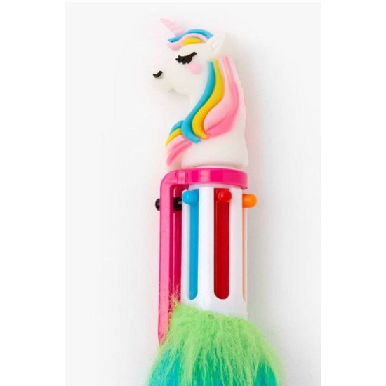 Unicorn Fur Pen (6 in one) retractable roller ball pen with multicolor feather Unicorn stylish pen for girls and boys, best for return gifts for kids & for School supplies students - PACK OF 1