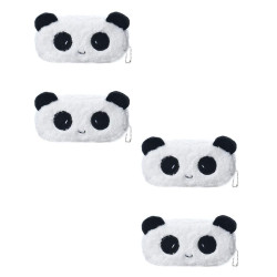 Cute Panda Faux Fur Pencil Pouch Stationery Organiser (Random Design) - Pack of 4