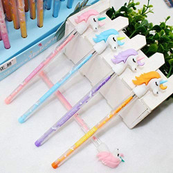Combo of Unicorn Stationery Includes 4 Unicorn Plastic Pencils , 1 Unicorn Fur Pencil Pouch Pencil Case and 1 Designer Eraser Unique Design Eraser Multicolor - Combo of 6