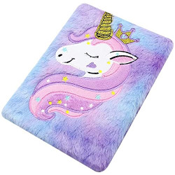 Beautifully Printed Plush Soft Fur Diary/Journal/Notebook/Personal Organizer/Birthday Party/Return Gift Items for Girls and Kids (Random Color) (Unicorn Themed) - Pack of 1