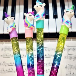 Unicorn Lock Diary for Girl with Water Glitter pens, Unicorn Pencil, Fur Pen and Donut Eraser Stationery Set for Kids -5 Pieces Set