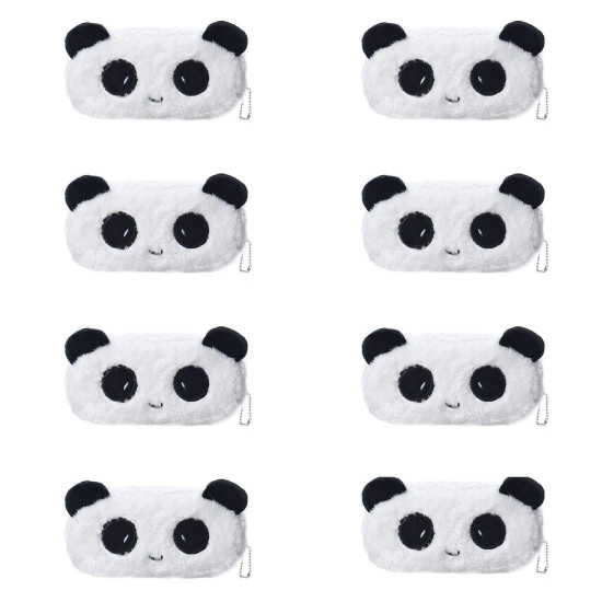 Cute Panda Faux Fur Pencil Pouch Stationery Organiser (Random Design) - Pack of 8