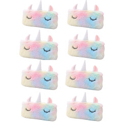 Unicorn Fur Pouch | Stationery Pencil Pouch for Girls | Storage Bag Travel Pouch for School Pouch for Students (Random Color) - Pack of 8