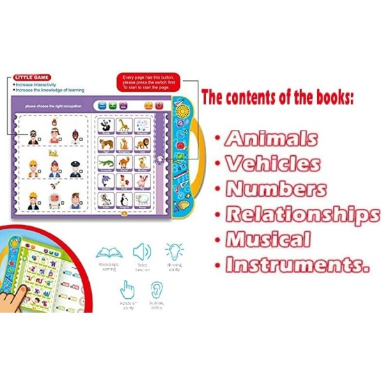 Intelligence E Book | Interactive Children Study Book -Musical English Educational Phonetic Learning Book for 3 + Year Kids|Boys|Toddlers|Girls - Multi Color