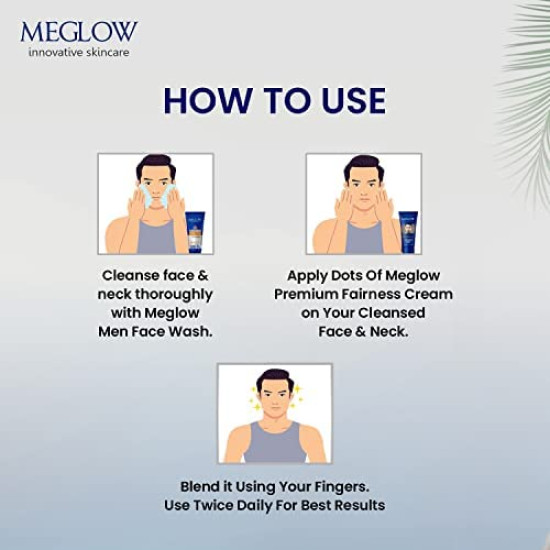Meglow Premium Face Cream for Men 50g -Brightening Essence Technology Mild Aloe Vera Fragrance|SPF 15|Paraben Free|with Vitamin E, Aloevera & Cucumber Extracts Helps to Brightening & Moisturize Skin - PACK OF 1