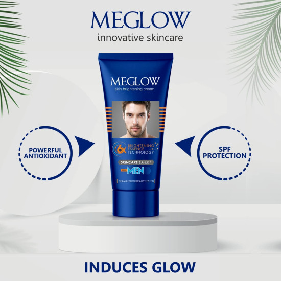 Meglow Premium Face Cream for Men 50g -Brightening Essence Technology Mild Aloe Vera Fragrance|SPF 15|Paraben Free|with Vitamin E, Aloevera & Cucumber Extracts Helps to Brightening & Moisturize Skin - PACK OF 2