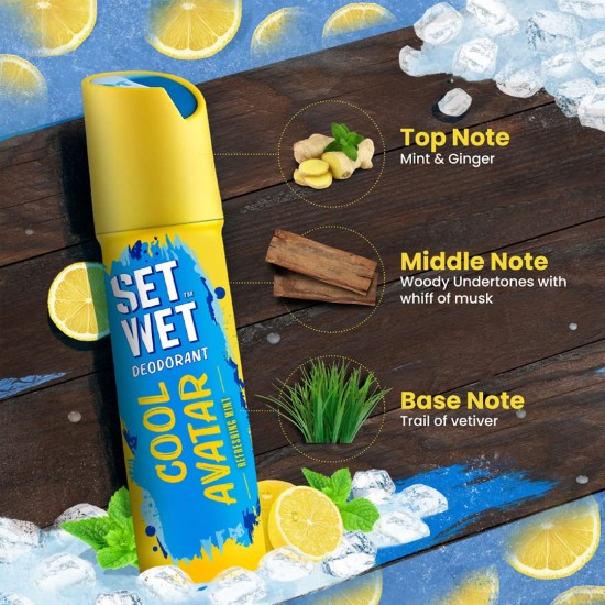 SET WET Deodorant Spray Perfume Cool + Charm + Mischief Avatar for men, 150ml (BLUE+GREEN+RED) - COMBO of 3