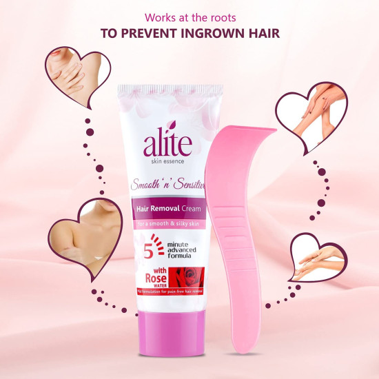 Alite Hair Removal Cream (60g Each) - with Rose Water and 5 Minutes Advanced Formula || Mild Formulation for Pain Free Hair Removal||Enriched with Natural Ingredients for Soft, Smooth and Hydrated Skin - PACK OF 2