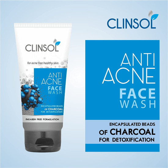 Clinsol (2 Piece) Anti Acne Charcoal Face Wash for acne-free and healthy skin (70gm each)