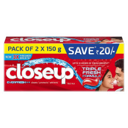 Closeup Toothpaste | India's No. 1 Gel Toothpaste| with 3x Freshness |upto 12 hrs fresh breath & white teeth - PACK 2 X 150G
