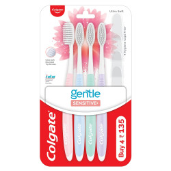 Colgate Gentle Sensitive Soft Bristles Manual Toothbrush for Adults - 4 Pcs, Multicolor