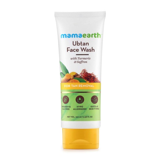 Mamaearth (MAMA EARTH) Ubtan Natural Face Wash for All Skin Type with Turmeric & Saffron for Tan removal and Skin brightning 100 ml - SLS & Paraben Free - PACK OF 1