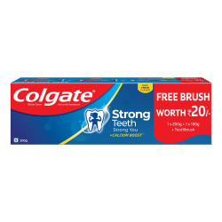 Colgate Strong Teeth Cavity Protection Toothpaste, Colgate Toothpaste with Calcium Boost, 300gm with Free Toothbrush, India's No.1 Toothpaste