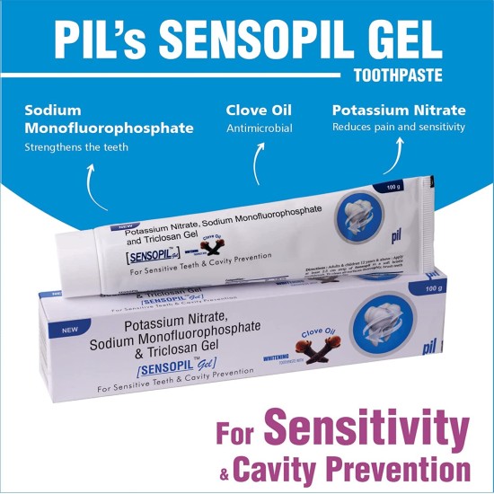 Pil Sensopil Gel Whitening Toothpaste With Clove Oil & Dual Action Formula | For Sensitive Teeth & Cavity Prevention  (100g Each) - Pack of 1