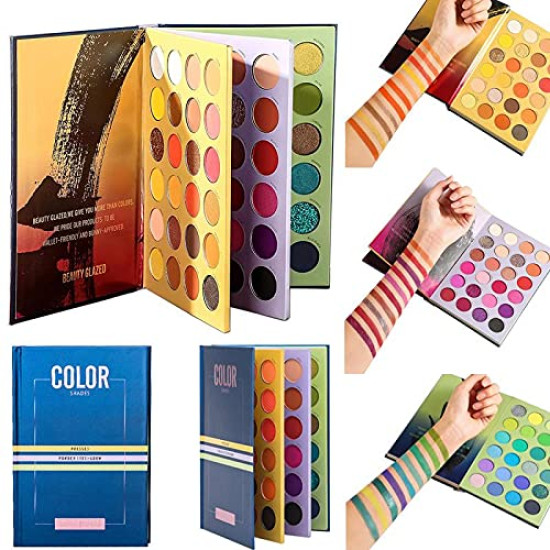 Beauty Professional Make up COLOR SHADES Glazed Palette, 72 Shades of Color Book Eyeshadow Combined 3 Layer, Long Lasting, Waterproof All in One Eye Makeup Kit, Metallic,Shimmery,Satin & Matte Finish