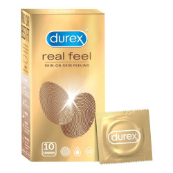 Durex Real Feel Condoms for Men - 10 Count| For Real Skin on Skin Feeling| Latex Free  | Secret Packing of Parcel - Pack of 1