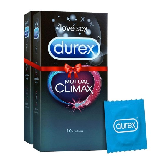 Durex Mutual Climax Condoms for Men & Women - 10 Count (Pack of 2) | Extra Dotted and Ribbed Condoms | Secret Packing of Parcel