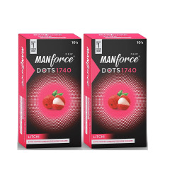 Manforce Litchi Flavoured Extra Dotted Condoms for Men| Extra Dots for Her Extra Stimulation| India’s No. 1* Condom Brand| Lubricated Latex Condoms| Pack of 2