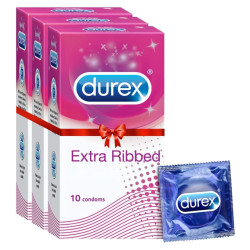 Durex Extra Ribbed Condoms for Men - 10 Count (Pack of 3) | Dotted Condoms