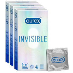 Durex Invisible Super Ultra Thin Condoms for Men – 10 Count | Secret Packing of Parcel - Pack of 3