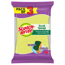 Scotch-Brite Scrub Sponge Ideal for dishwash liquid (GREEN PAD+FOAM) - Pack of 3