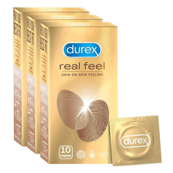 Durex Real Feel Condoms for Men - 10 Count| For Real Skin on Skin Feeling| Latex Free  | Secret Packing of Parcel - Pack of 3