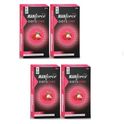 Manforce Litchi Flavoured Extra Dotted Condoms for Men| Extra Dots for Her Extra Stimulation| India’s No. 1* Condom Brand| Lubricated Latex Condoms| Pack of 4