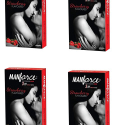 ManForce Wild Condoms -Strawberry Flavored 3in1 (Ribbed, Contoured & Dotted) -10 Piece in a Pack - Pack of 4