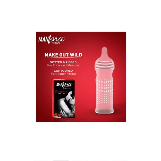 ManForce Wild Condoms -Strawberry Flavored 3in1 (Ribbed, Contoured & Dotted) -10 Piece in a Pack - Pack of 2