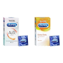 Durex Condoms Combo (Air 10s, Extra DOTS 10s) - COMBO OF 2