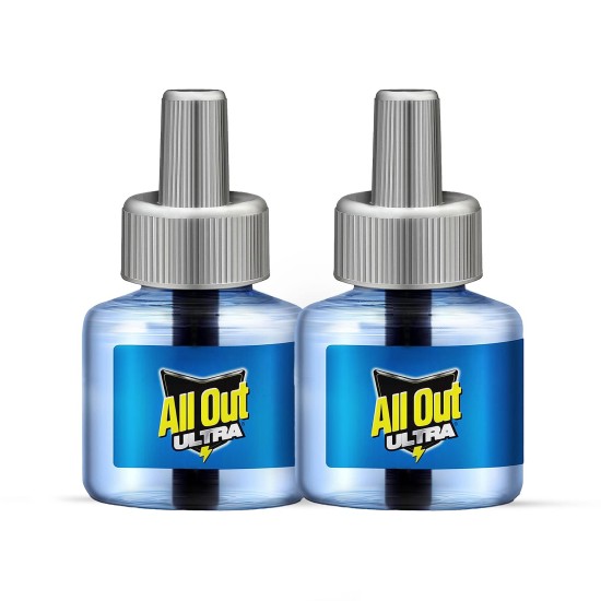 All Out Liquid Vaporizer Mosquito Repellent with 100% Knock Down rate, Kills Dengue, Malaria, and Chikungunya Mosquitoes, Refill (45ml Each) - Pack of 2