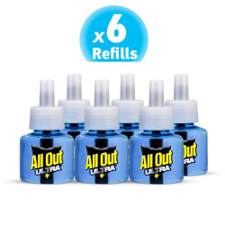 All Out Liquid Vaporizer Mosquito Repellent with 100% Knock Down rate, Kills Dengue, Malaria, and Chikungunya Mosquitoes, Refill (45ml Each) - Pack of 6