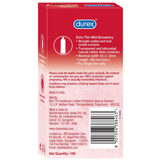 Durex Extra Thin Wild Strawberry Condoms For Men -10s (Pack of 3)