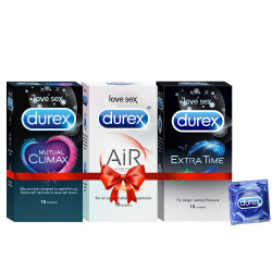 Durex Mutual Climax + Extra Time + Air Ultra Thin Condoms - 10 Count each | Secret Packing of Parcel - Combo of 3