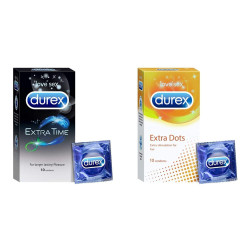 Durex Condoms Combo (Extra TIME 10s, Extra DOTS 10s) - COMBO OF 2